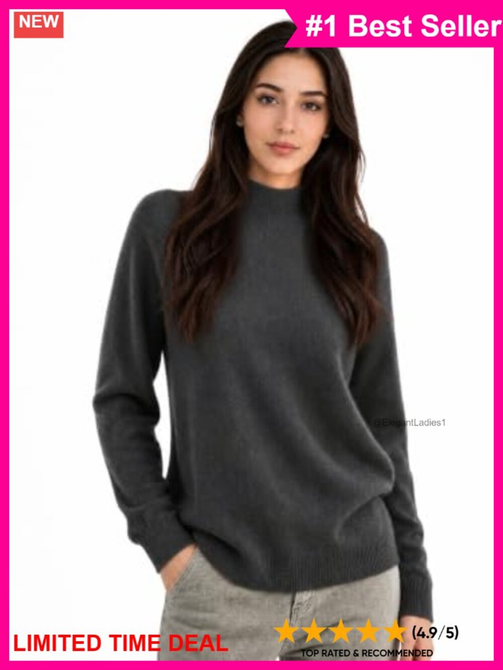 Cashmere Mock Neck Long Sleeve Knit Pullover Sweater